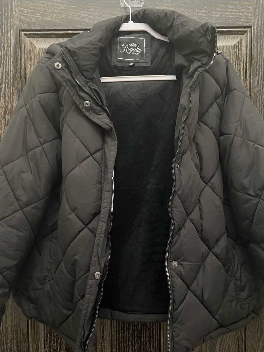 Royalty For Me Quilted Black Hooded Puffer Jacket - Picture 2 of 6